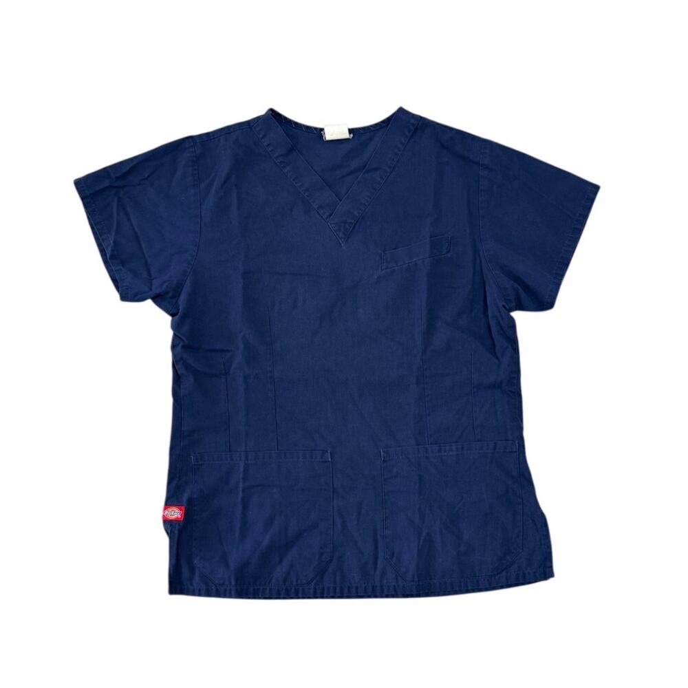 Dickies Womens Solid Navy Blue Small Short Sleeve Scrub Top Shirt